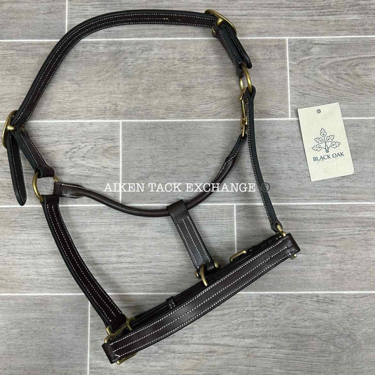 KL Select Black Oak Pine Leather Halter, Brown/Brass, Size Pony