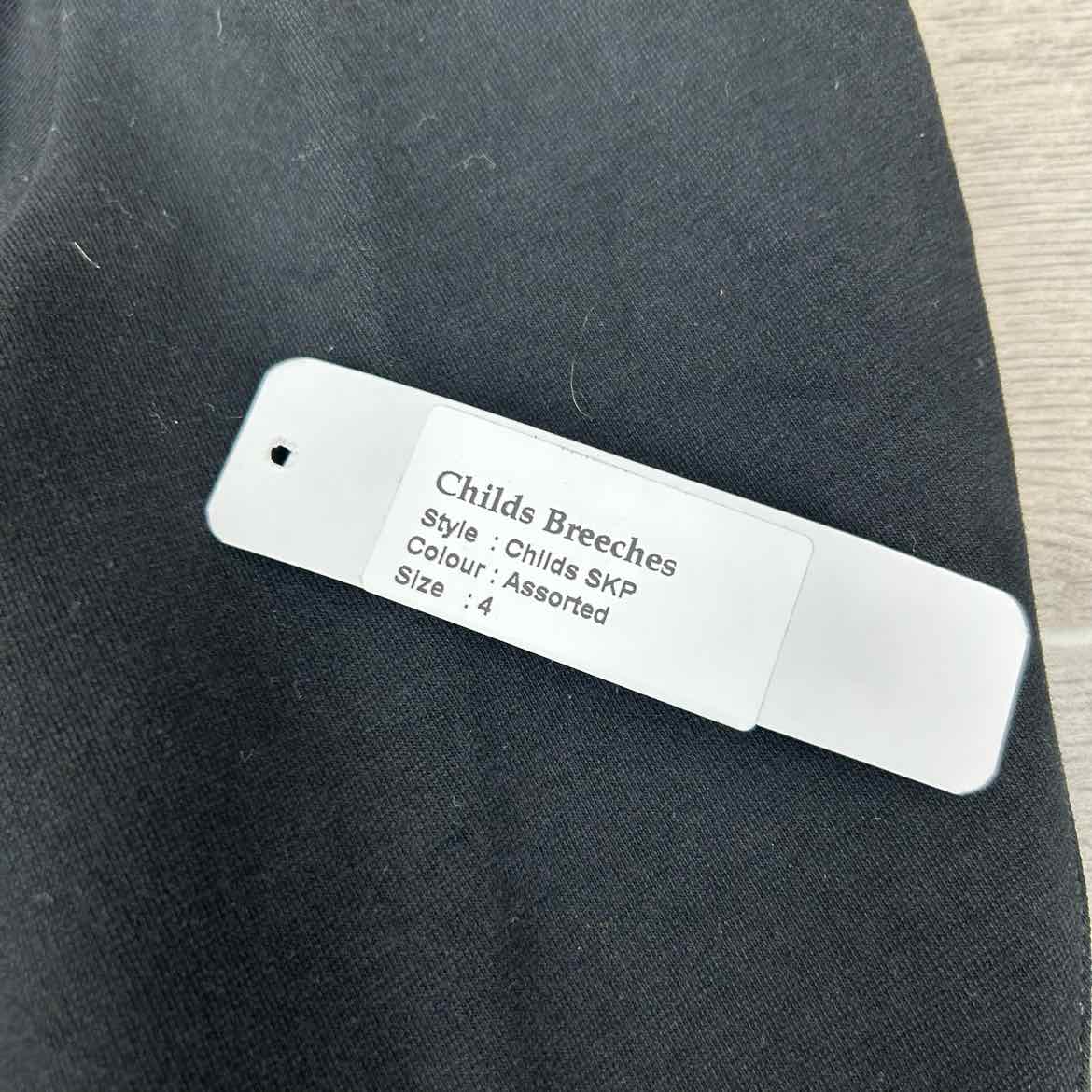 Eqituff Children's Pull On Knee Patch Breeches, Black, Size 4, Brand New