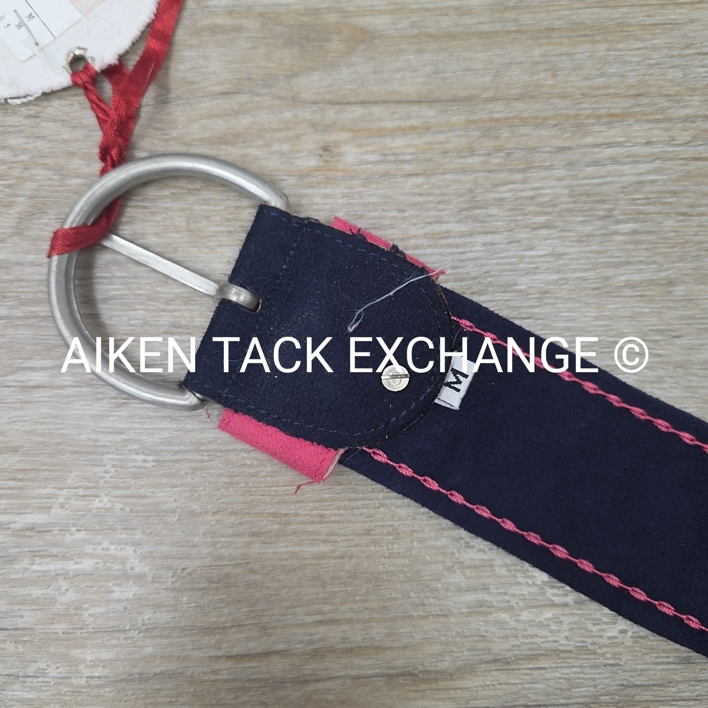 Women's Medium Equine Couture Suede Belt, Navy with Pink Stitching