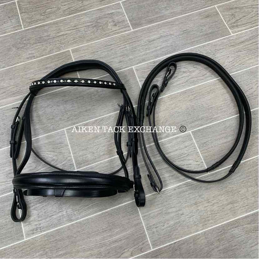 KL Select Red Barn Cadence Flash Dressage Bridle w/ Reins, Brand New, Size Full