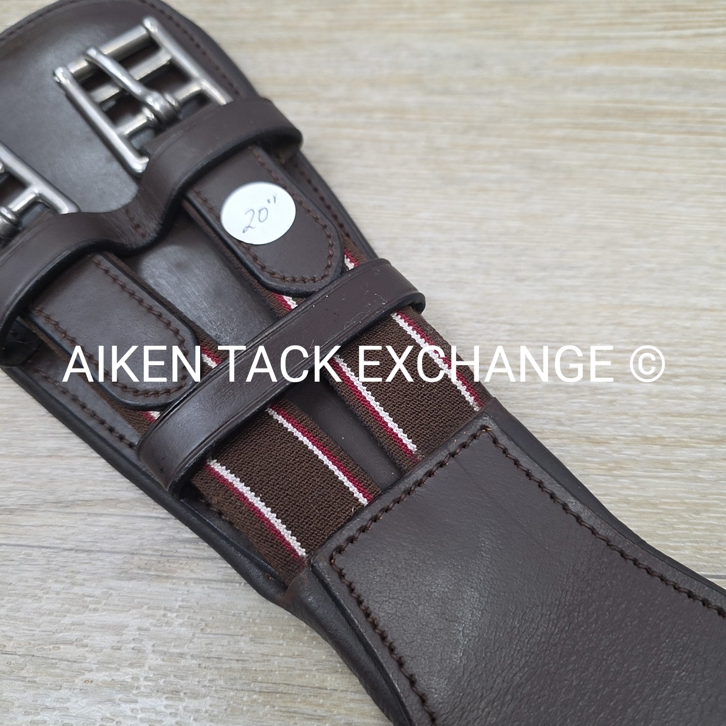 Padded Leather Contour Dressage Girth with Double End Elastic, Brown, 20"