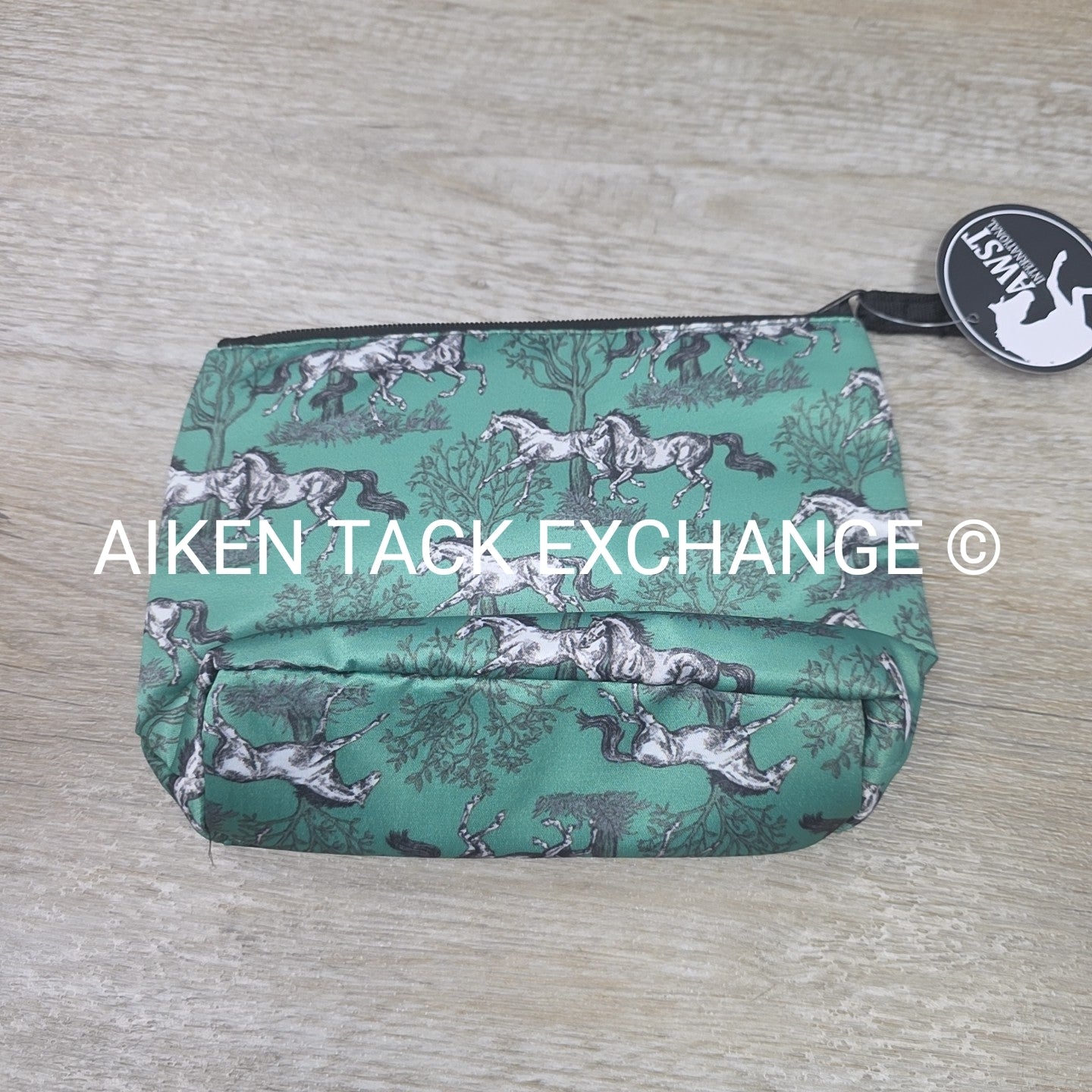 AWST Int'l Lila Green Toile Accessory Bag with Wristlet