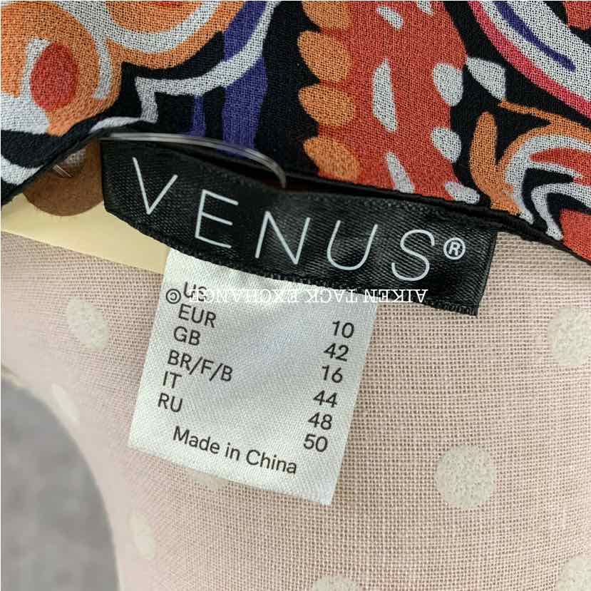 Venus Printed Stripe Long Dress w/ Belt, Size 10