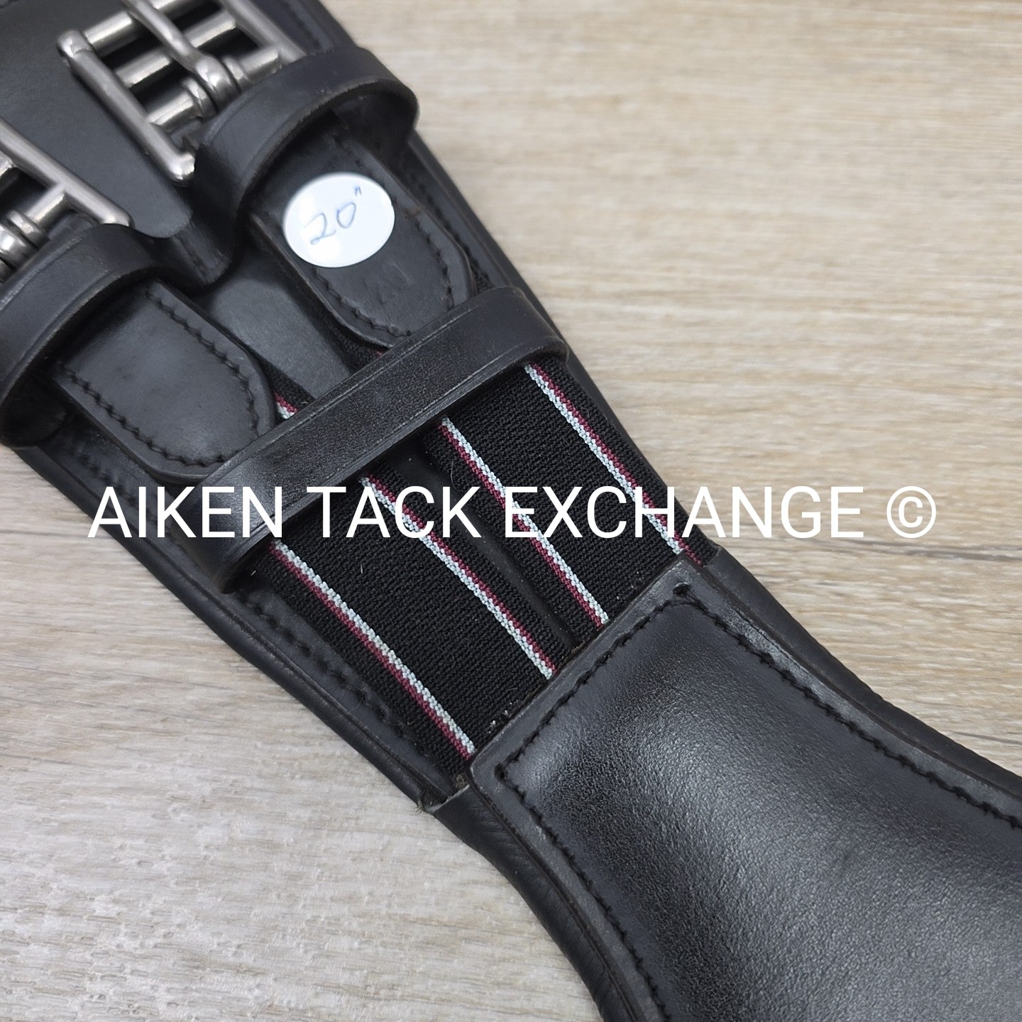Padded Leather Contour Dressage Girth with Double End Elastic, Black, 20"