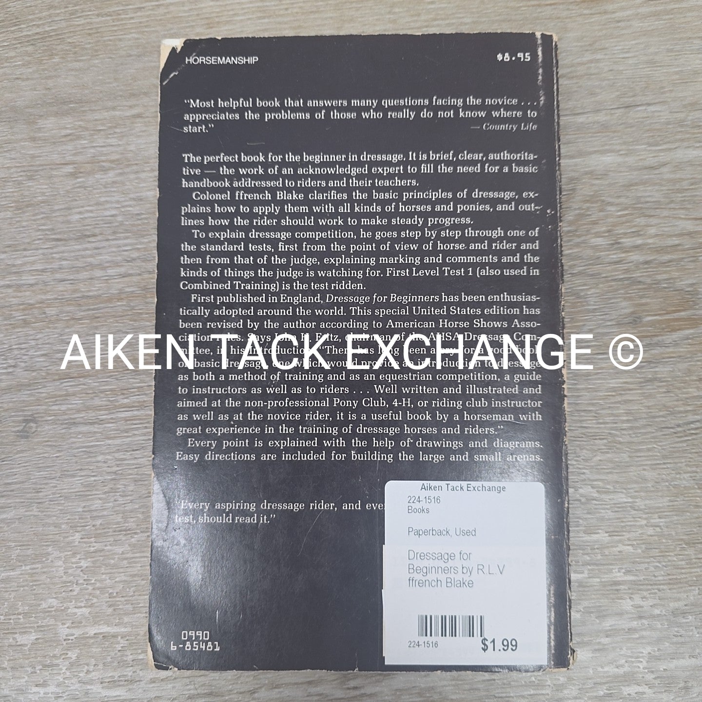 Dressage for Beginners by R.L.V ffrench Blake