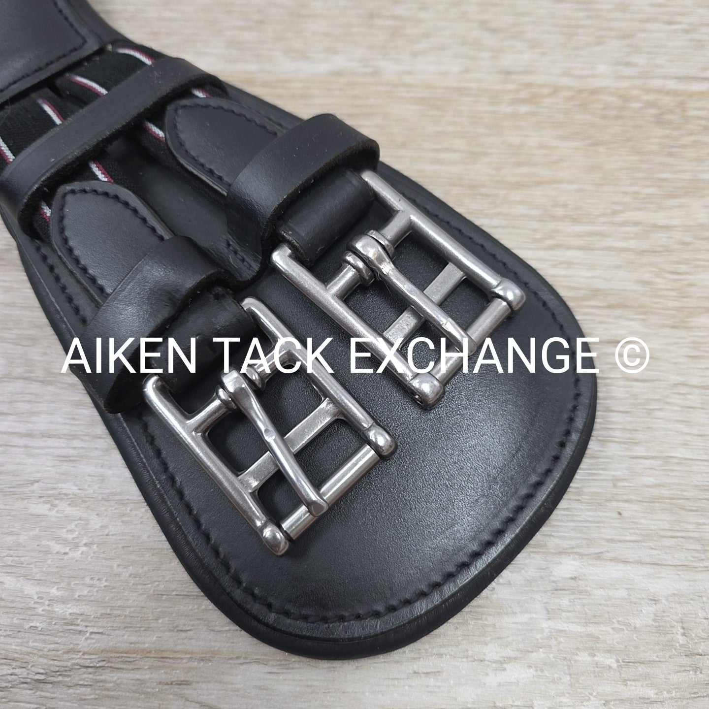 Padded Leather Contour Dressage Girth with Double End Elastic, Black, 18"