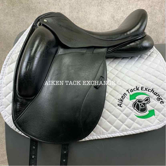 **SOLD** 2016 Custom Saddlery Icon Flight Monoflap Dressage Saddle, 18" Seat, Adjustable Tree, Wool Flocked Panels