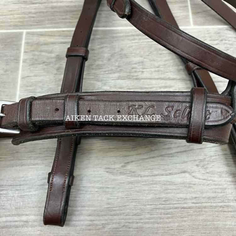 KL Select Foxwell Flat Hunt Bridle with Matching Laced Reins, Brown, Size Full