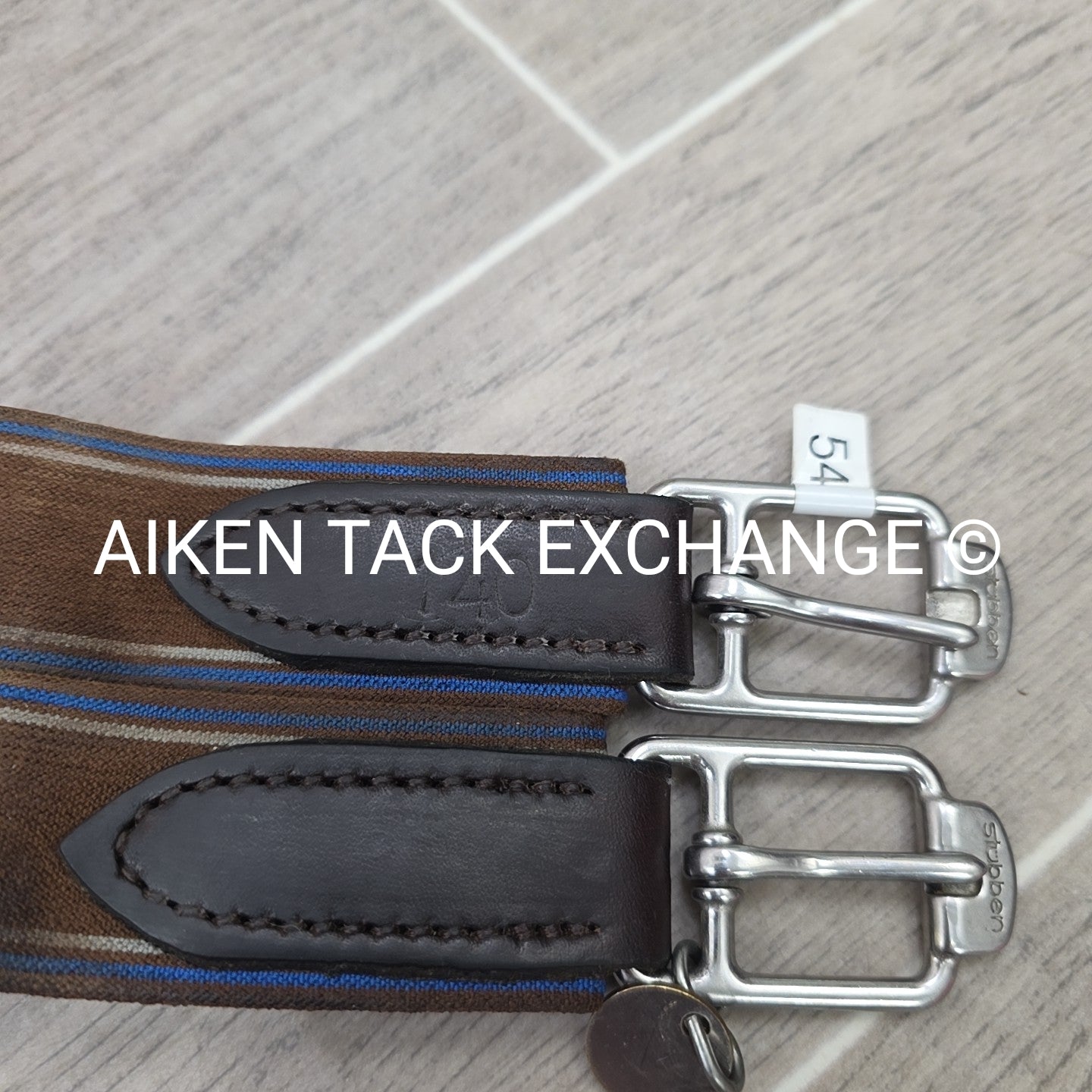 Stubben Leather Girth with Double End Elastic, Brown, 54"