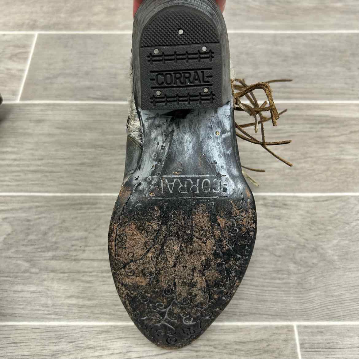 Corral Cow Hide with Fringe Western Boots, Size 9.5