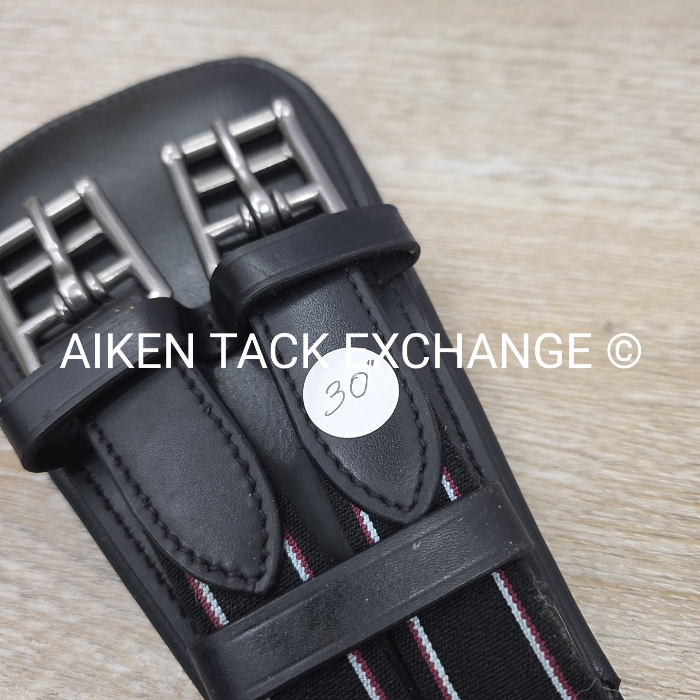 Padded Leather Contour Dressage Girth with Double End Elastic, Black, 30"