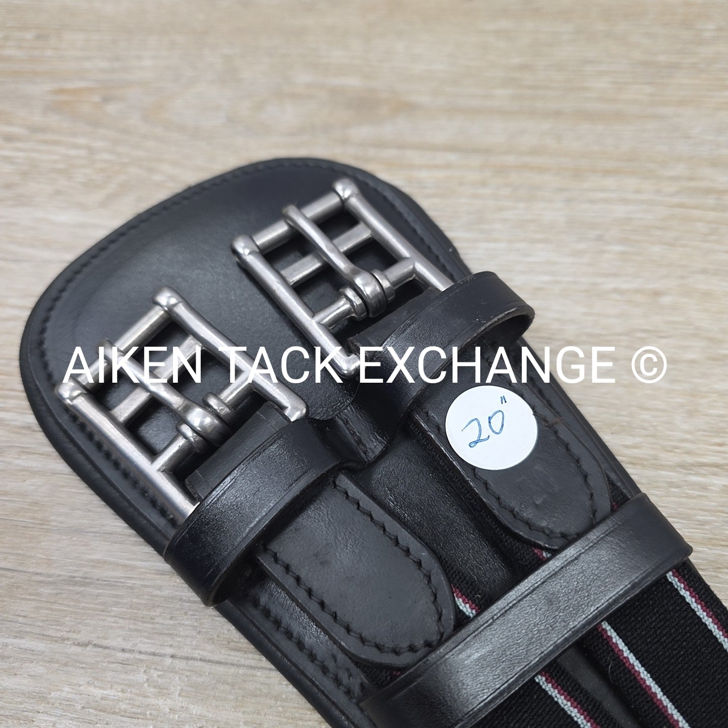 Padded Leather Contour Dressage Girth with Double End Elastic, Black, 20"