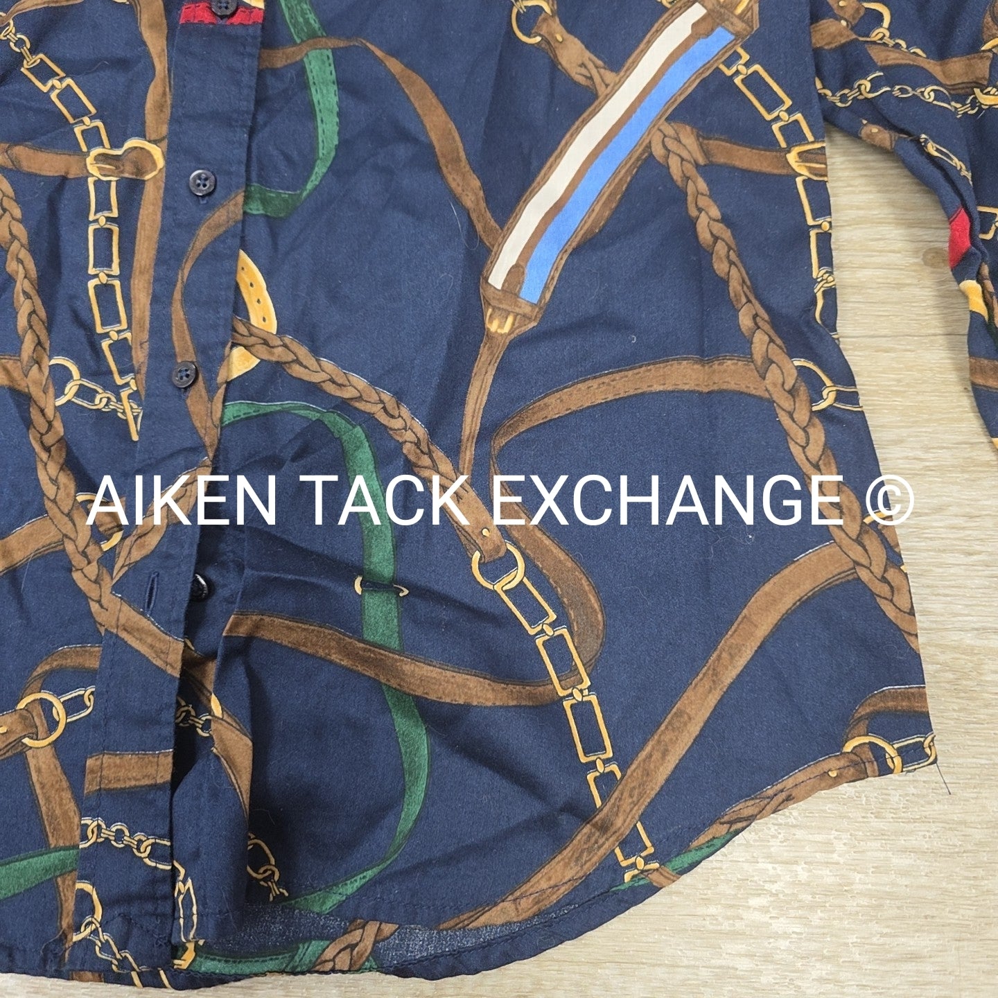 Lauren by Ralph Lauren Equestrian Print Long Sleeve Top, Size Medium