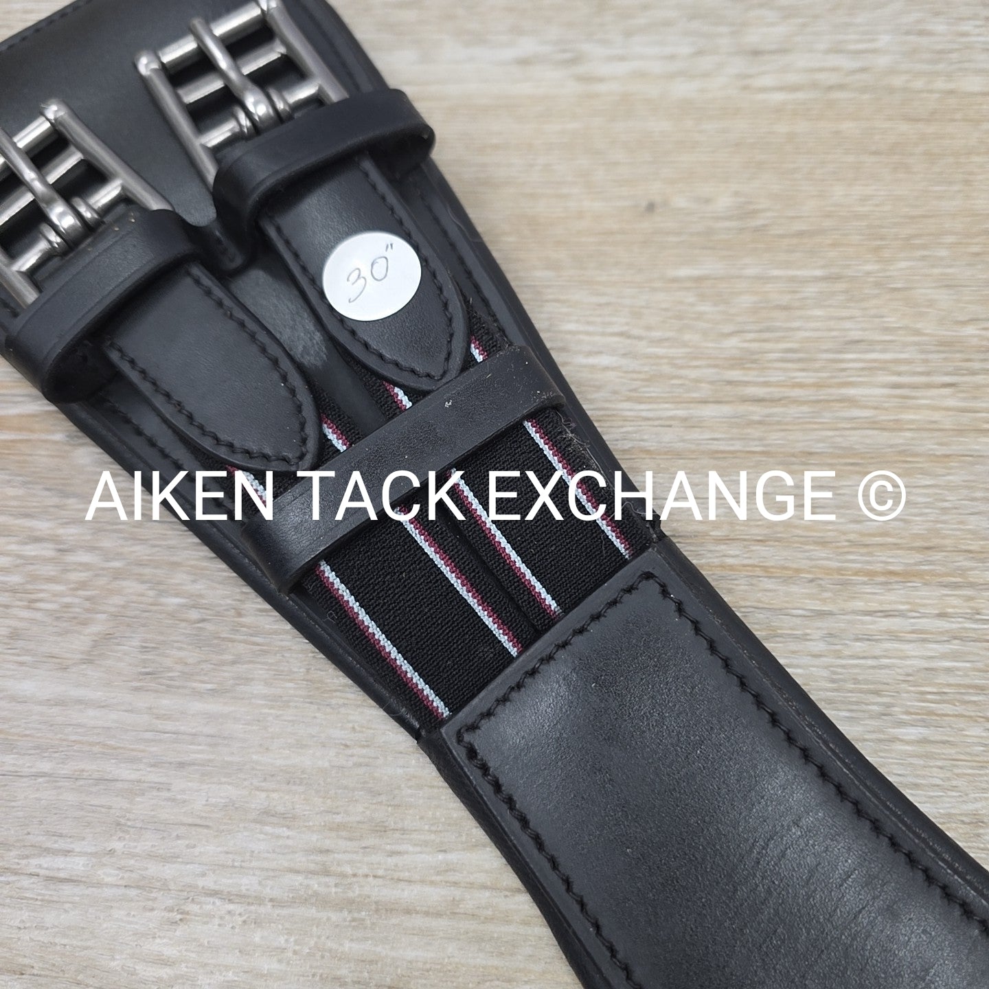 Padded Leather Contour Dressage Girth with Double End Elastic, Black, 30"