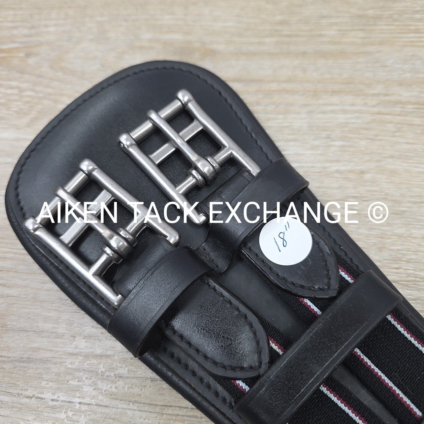 Padded Leather Contour Dressage Girth with Double End Elastic, Black, 18"