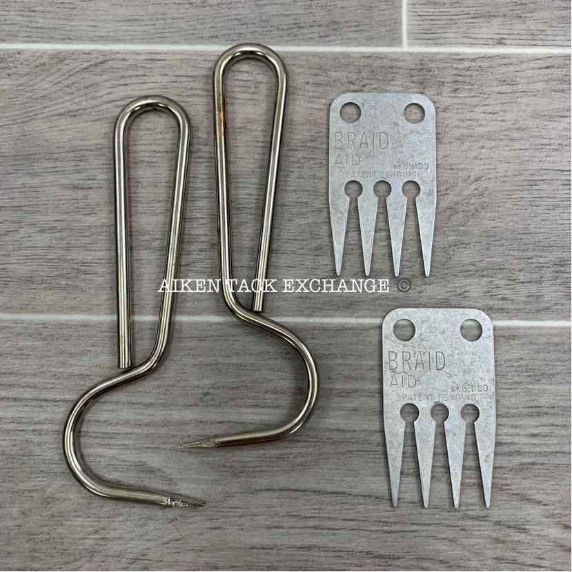 4-Piece Set: 2 Metal Hoof Picks & 2 Metal Braid Aid Combs