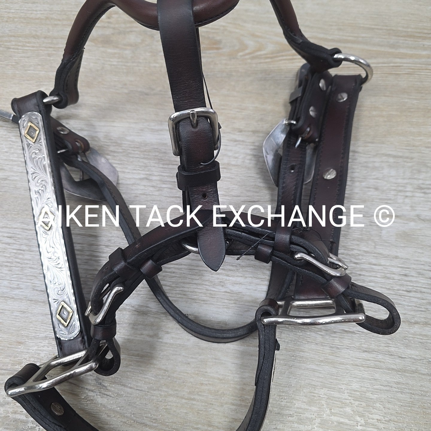 Tory Leather Silver Plated Diamond Show Halter, Size Full