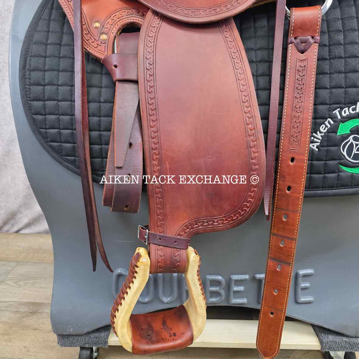 RW Bowman Mike Branch Natural Ride Western Saddle, 16" Seat, Wide Tree - Full QH Bars