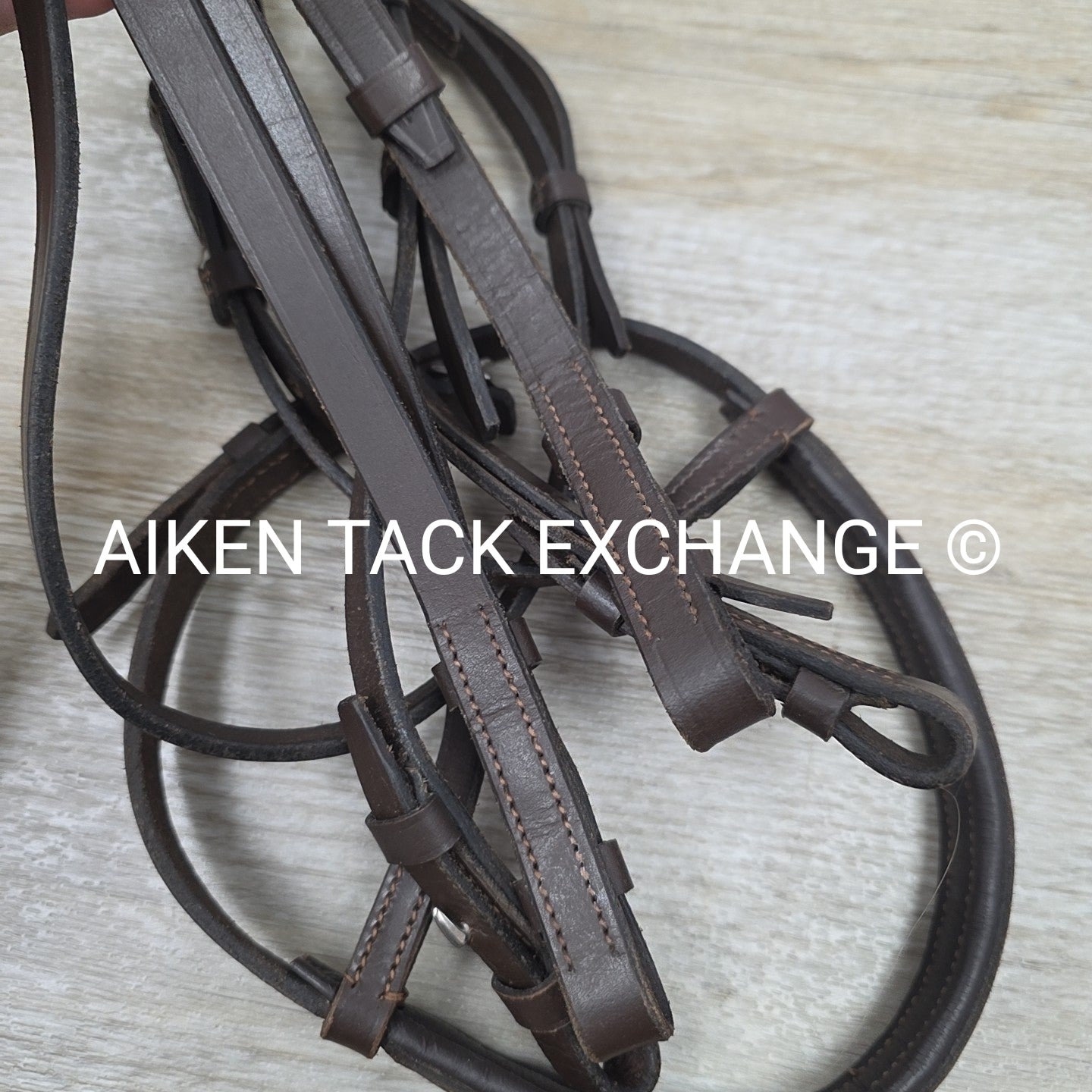 Plain Raised Weymouth Double Bridle with Curb Rein, Brown, Size Full