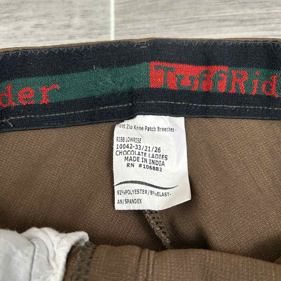 TuffRider Ribbed Knee Patch Breeches, Chocolate, Women's 26 L