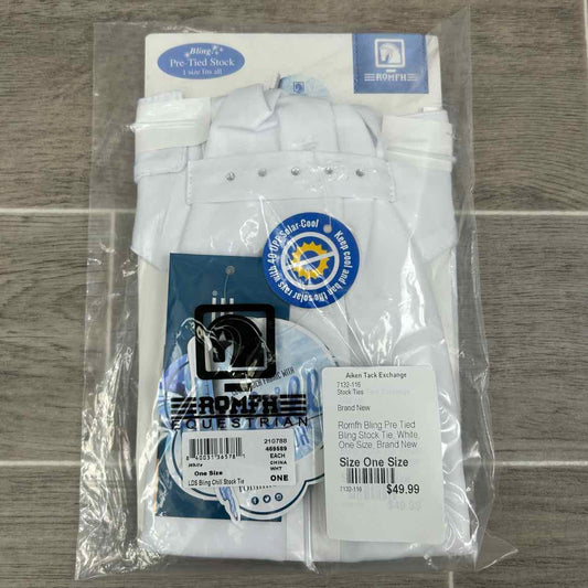 Romfh Bling Pre Tied Bling Stock Tie, White, One Size, Brand New