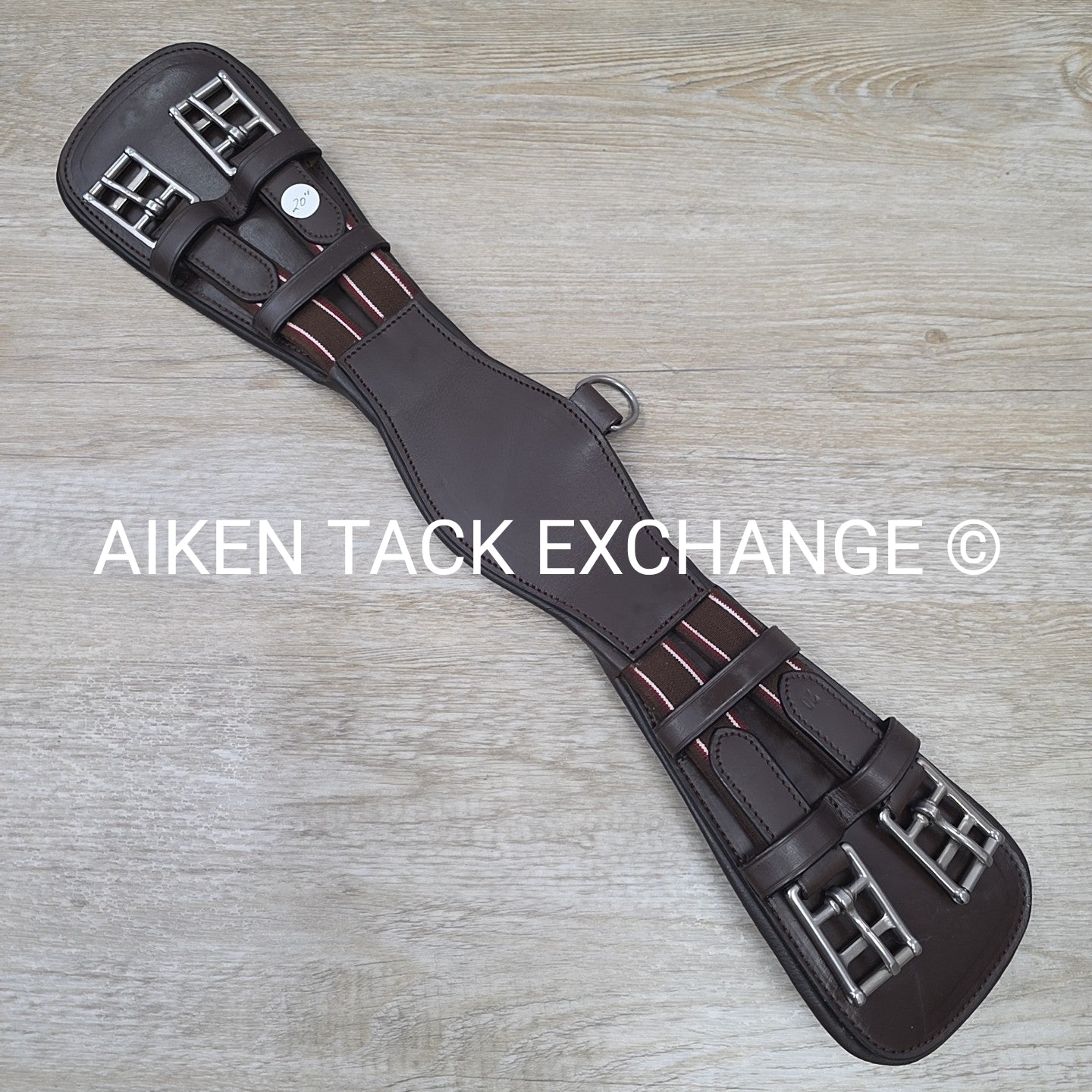 Padded Leather Contour Dressage Girth with Double End Elastic, Brown, 20"