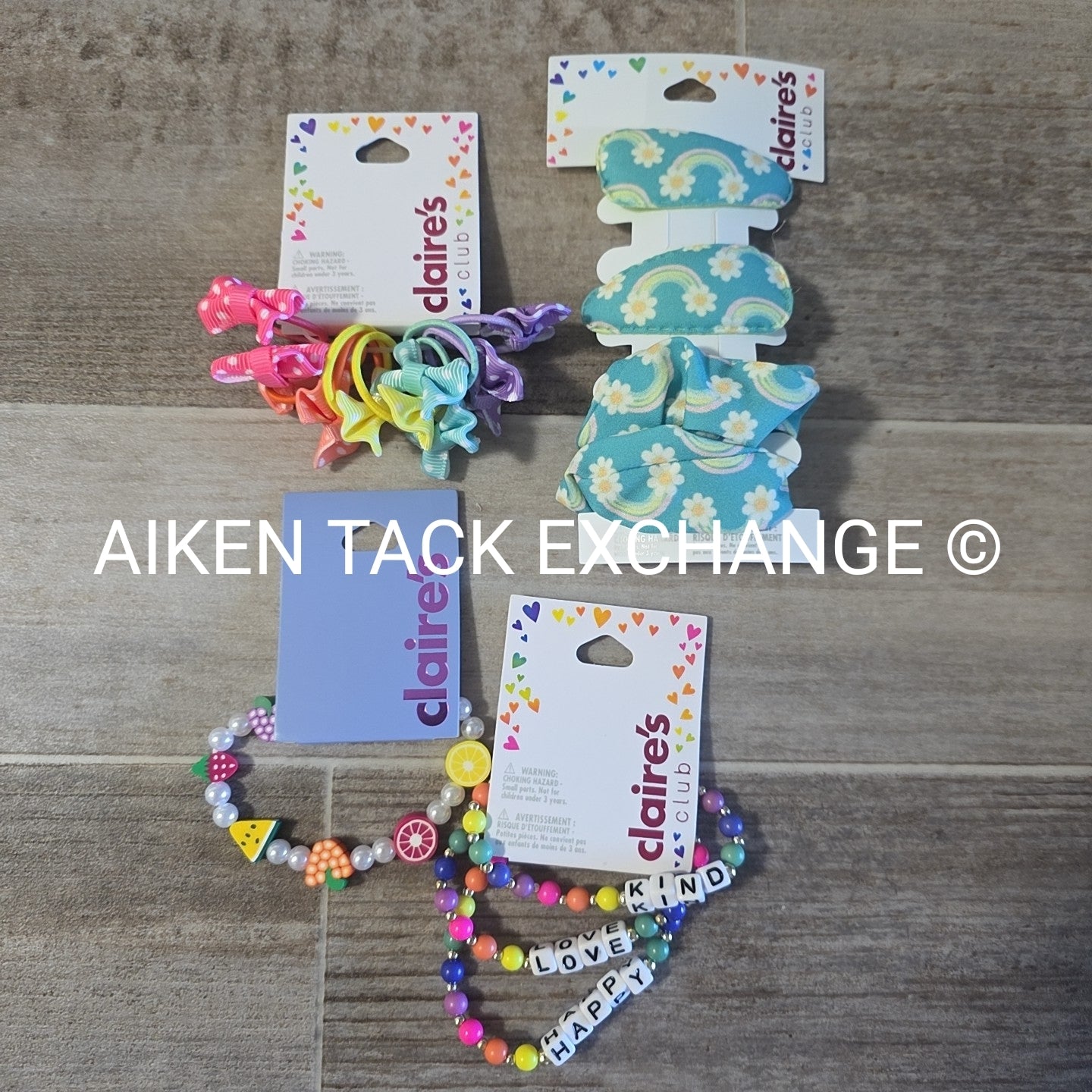 Claire's Club Bundle - 2 Hair Clips, 1 Scrunchie, 1 Set of Hair Ties, 4 Bracelet