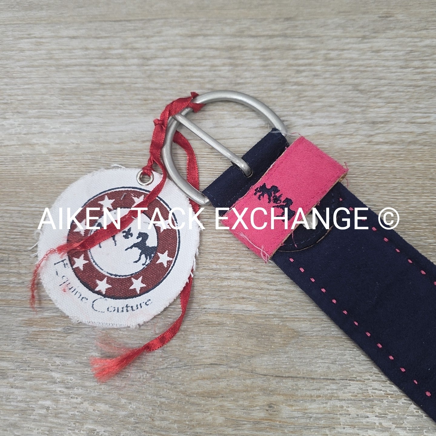 Women's Medium Equine Couture Suede Belt, Navy with Pink Stitching