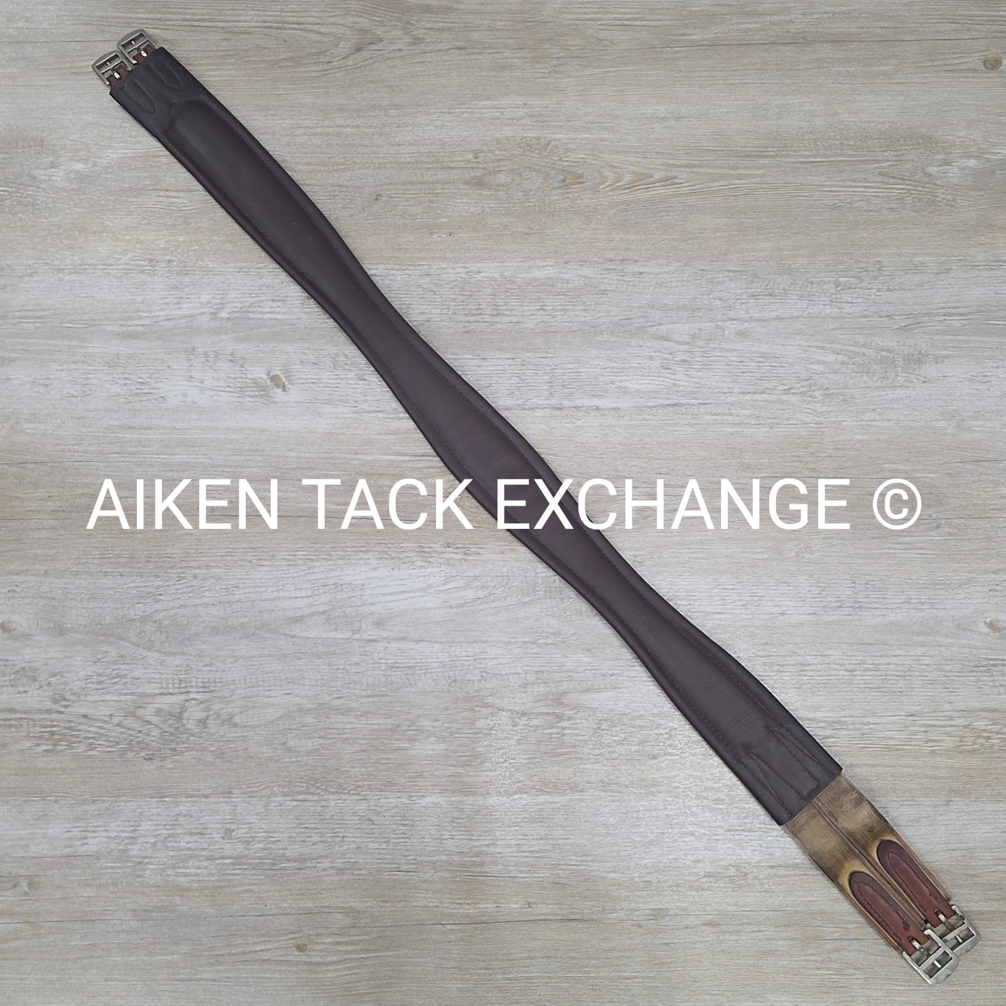 Fancy Stitched Leather Girth with Single Ends Elastic, Brown, 48"