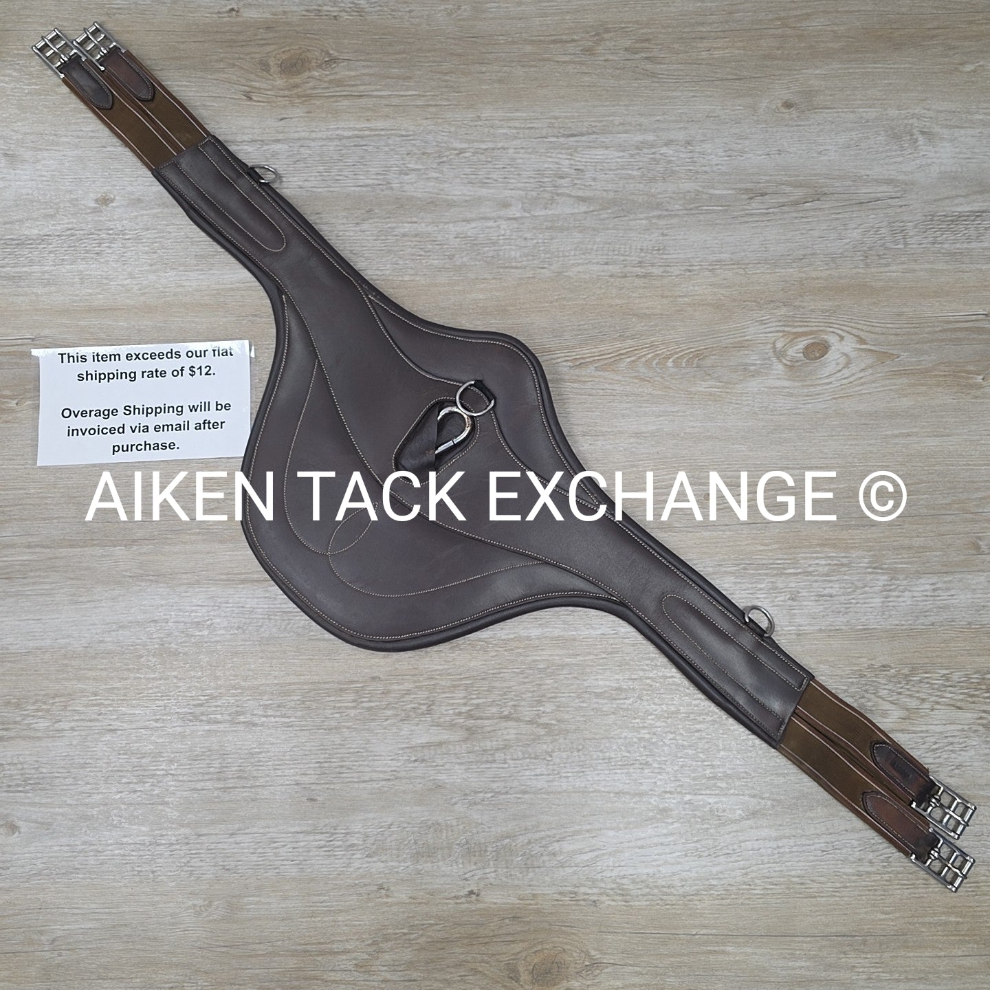 Leather Girth with Single End Elastic, Brown, 40"