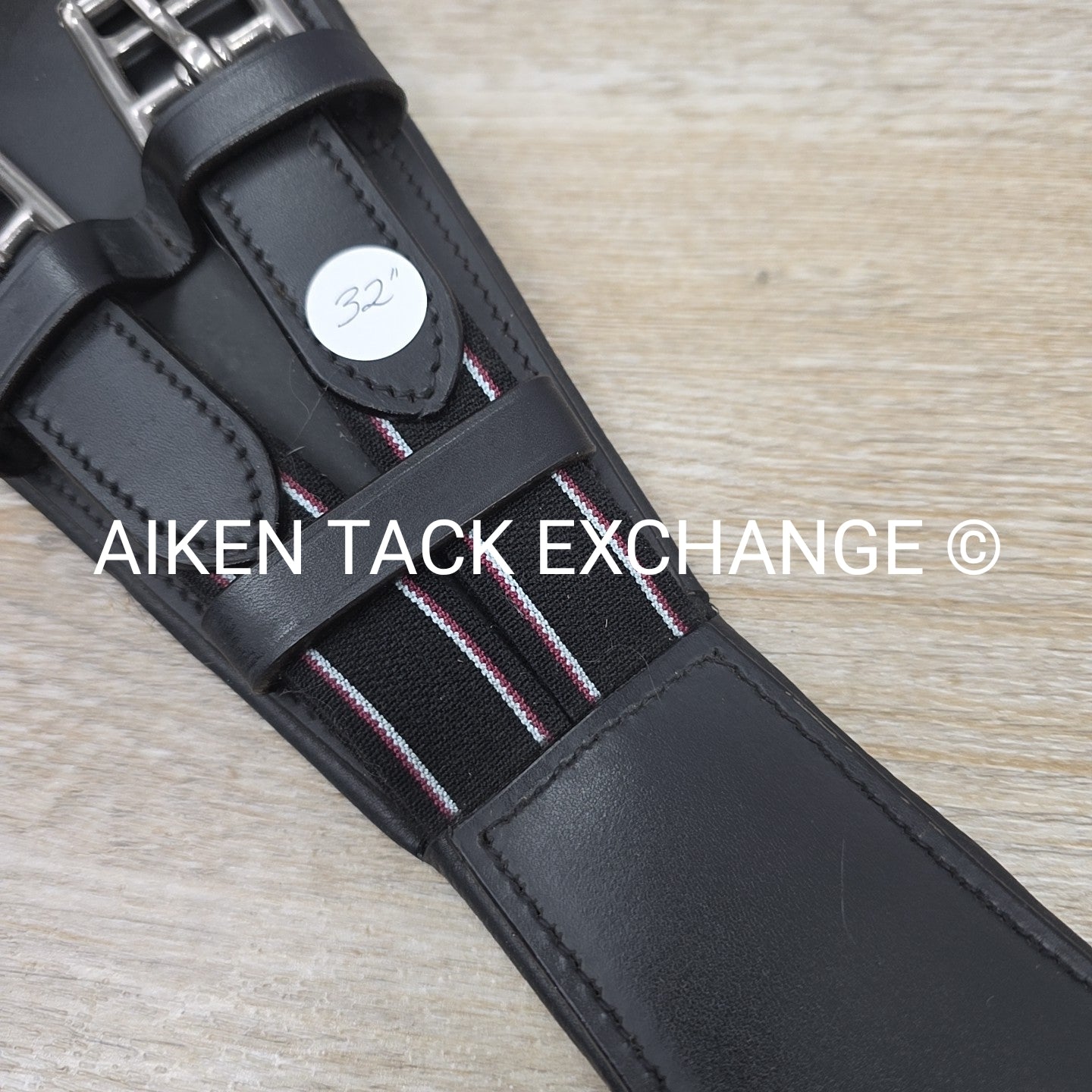 Padded Leather Contour Dressage Girth with Double End Elastic, Black, 32"