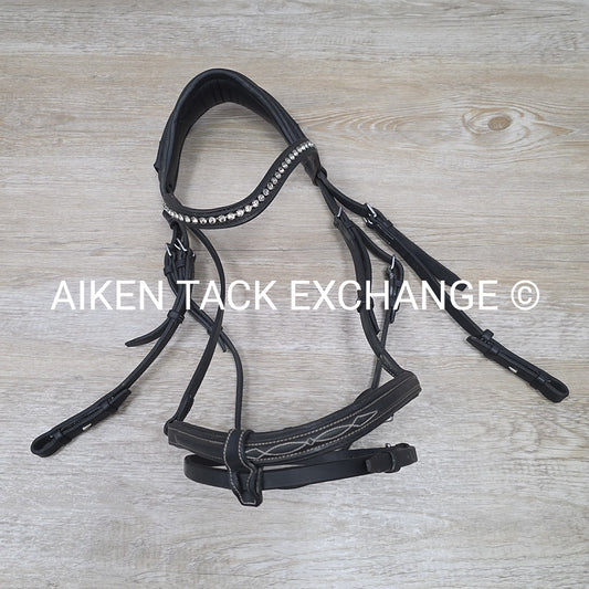 CWD Anatomic French Noseband Bridle with Fancy Stitching & Bling Browband, Black