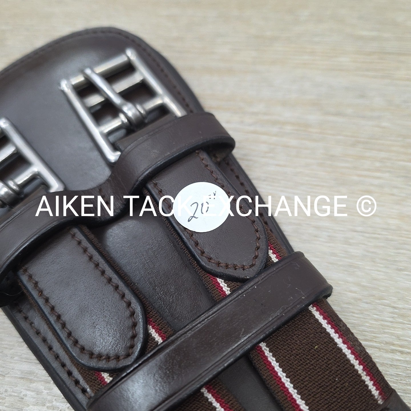 Padded Leather Contour Dressage Girth with Double End Elastic, Brown, 20"