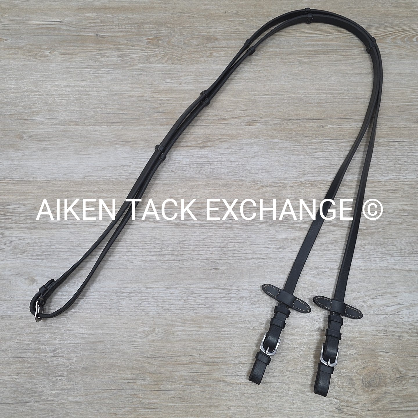 Leather Reins with Hand Grips, Black, 58"