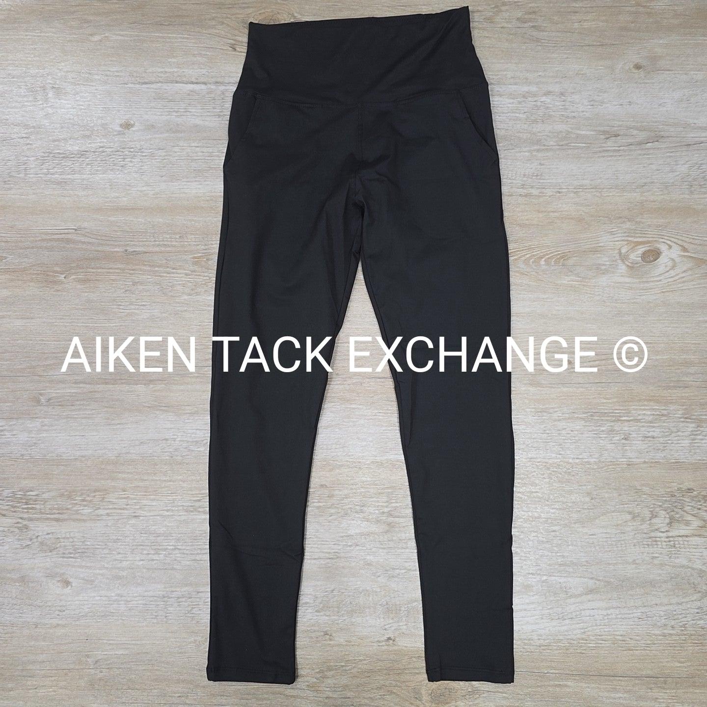 Hi-Rise Athletic Leggings Tights with Pockets, Black, Women's Size L/XL