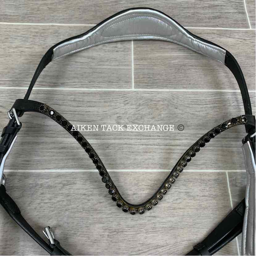 Ice Equestrian Anatomic Bridle, Black/Silver, No Reins, Oversize