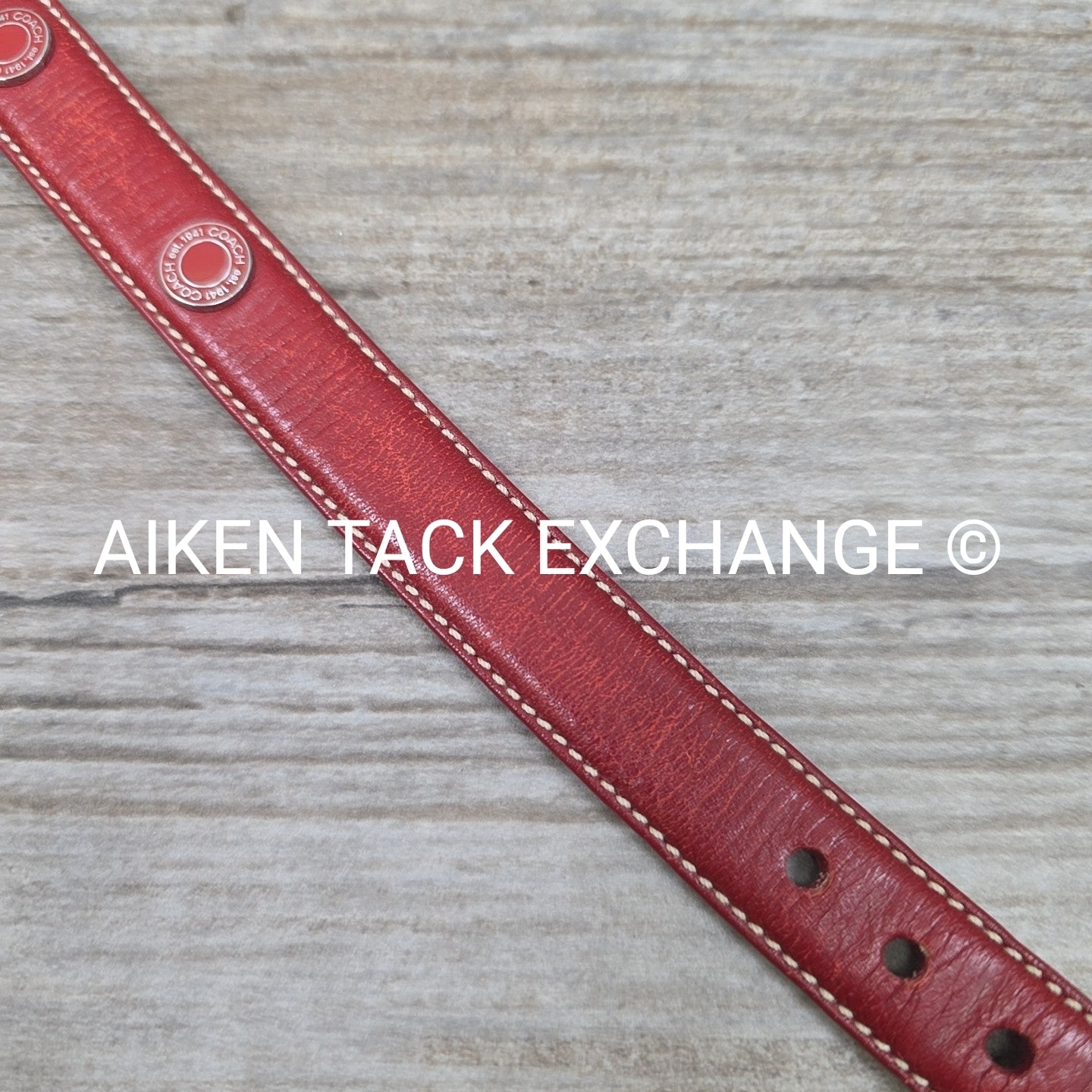 Coach Leather Red Grommet Dog Collar, Size Small