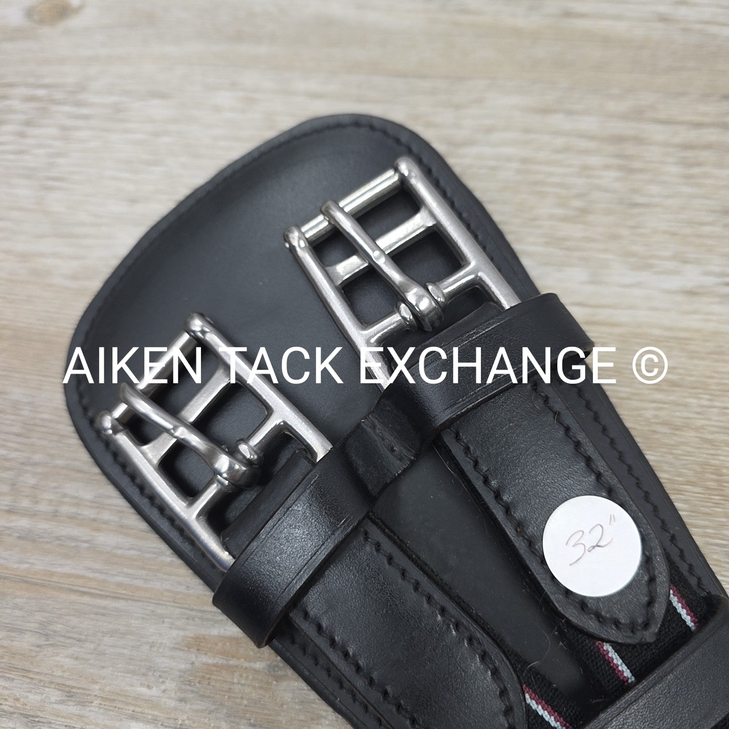 Padded Leather Contour Dressage Girth with Double End Elastic, Black, 32"