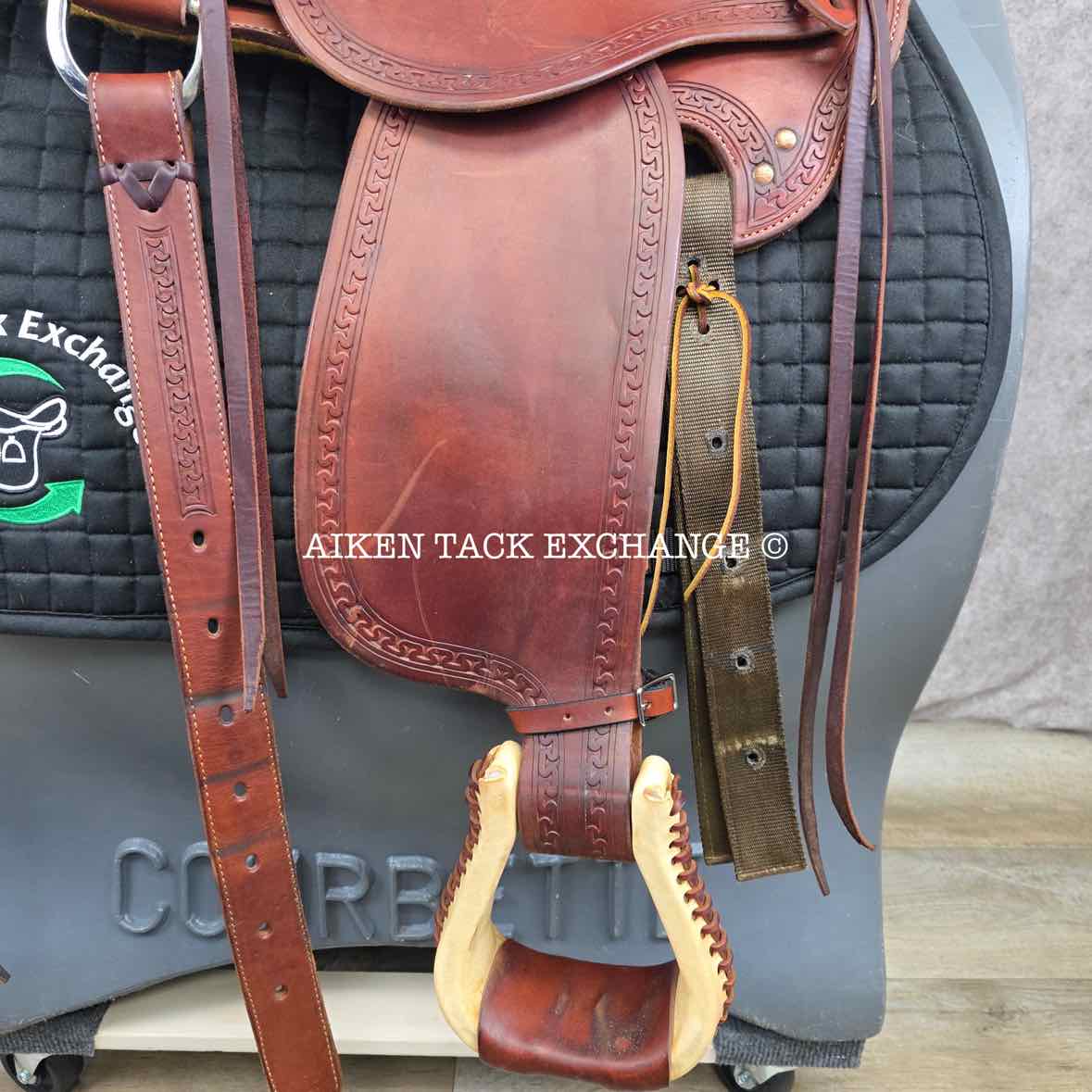 RW Bowman Mike Branch Natural Ride Western Saddle, 16" Seat, Wide Tree - Full QH Bars