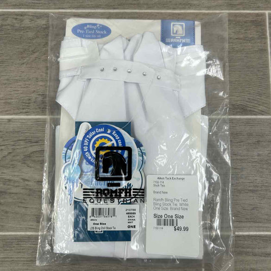 Romfh Bling Pre Tied Bling Stock Tie, White, One Size, Brand New