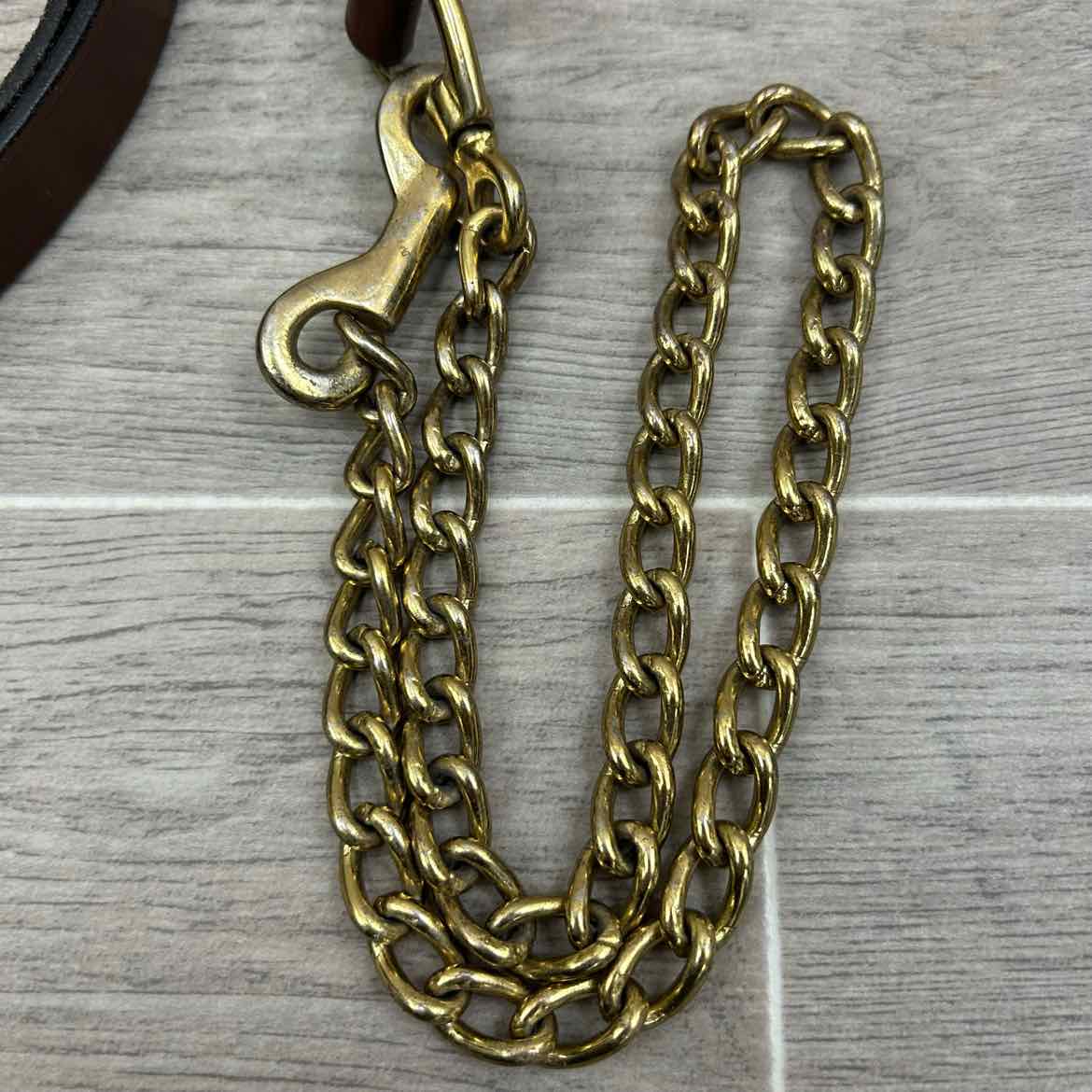Leather Lead with Brass Plated Chain