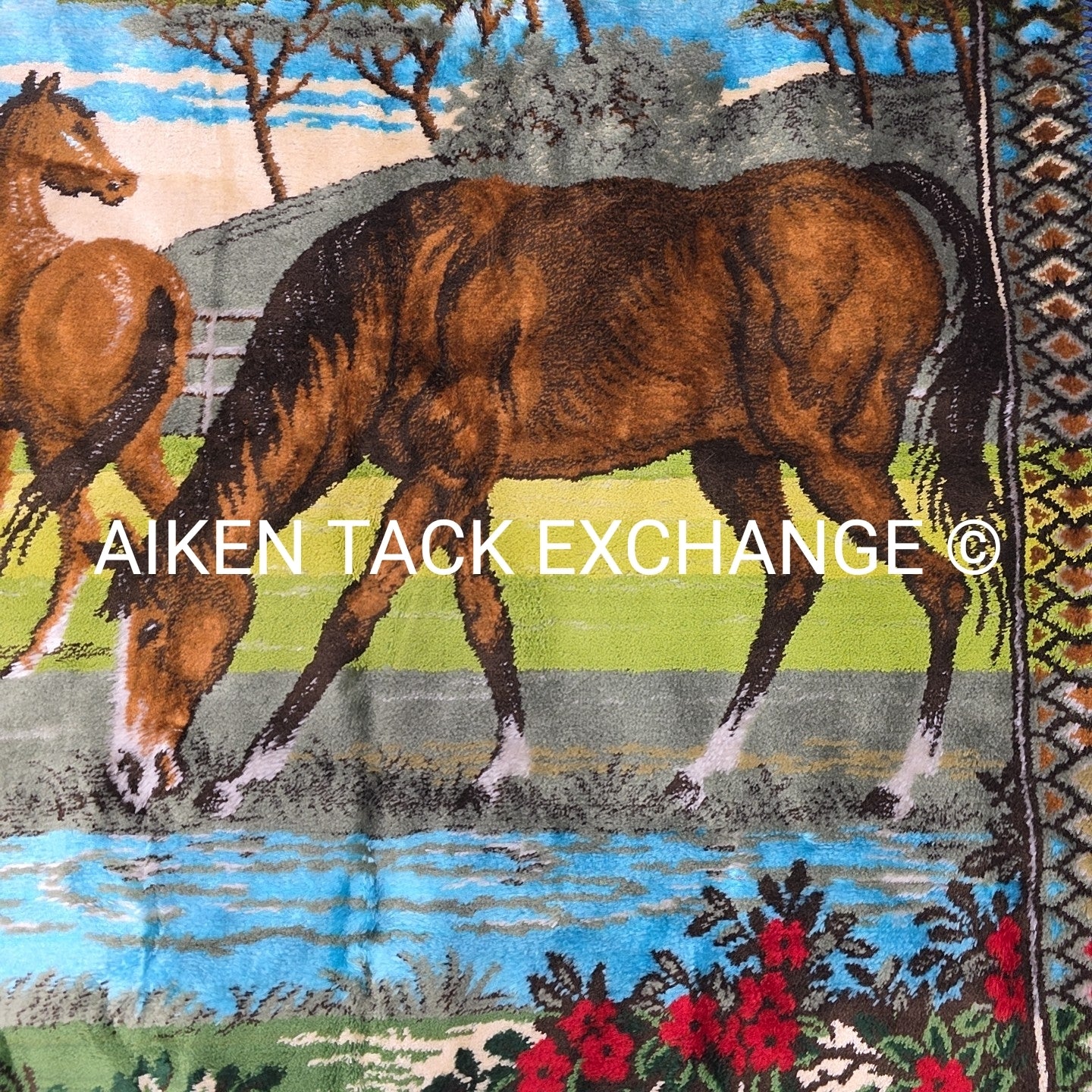 Vintage P & C Woven Velvet Tapestry w/ Horse Scene
