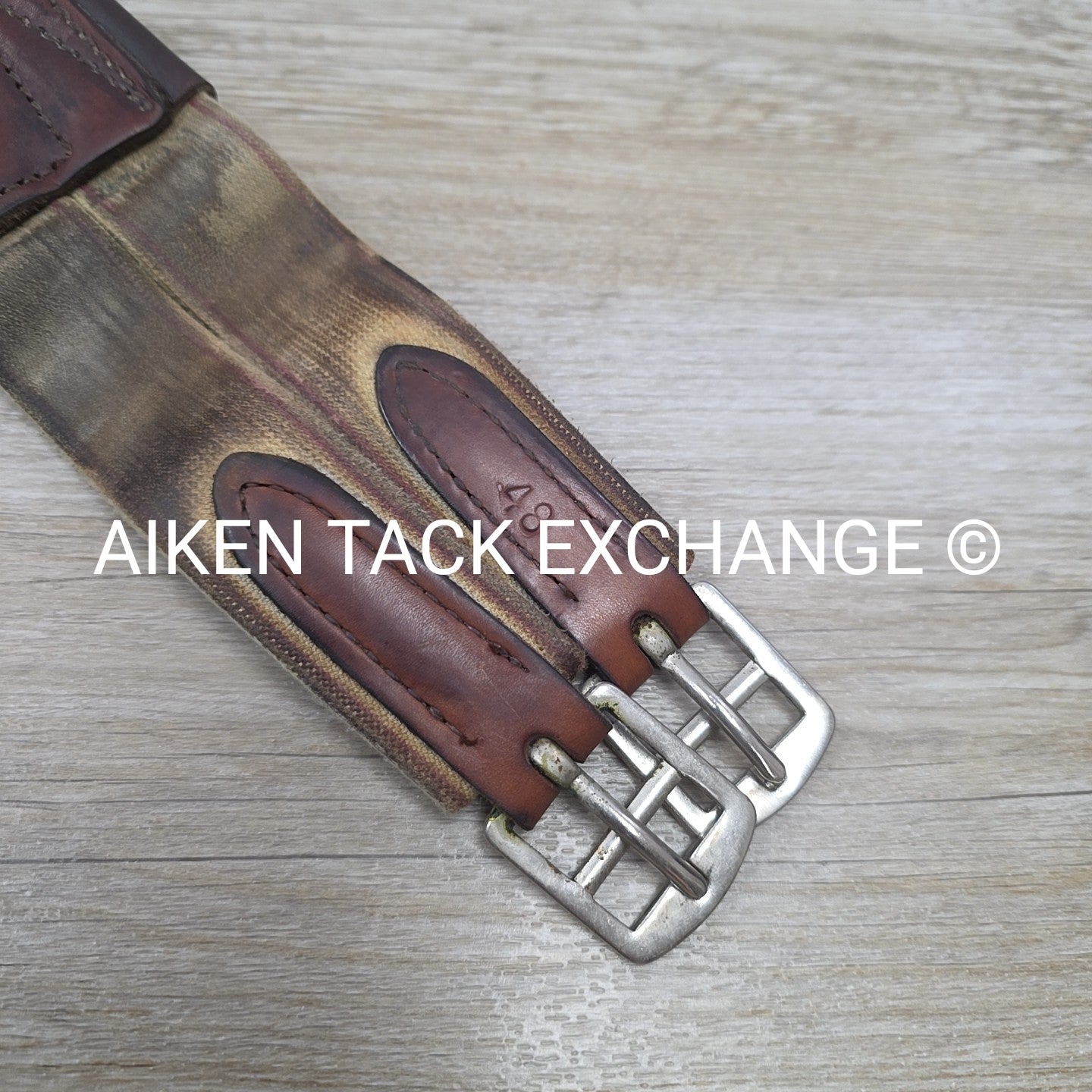 Fancy Stitched Leather Girth with Single Ends Elastic, Brown, 48"