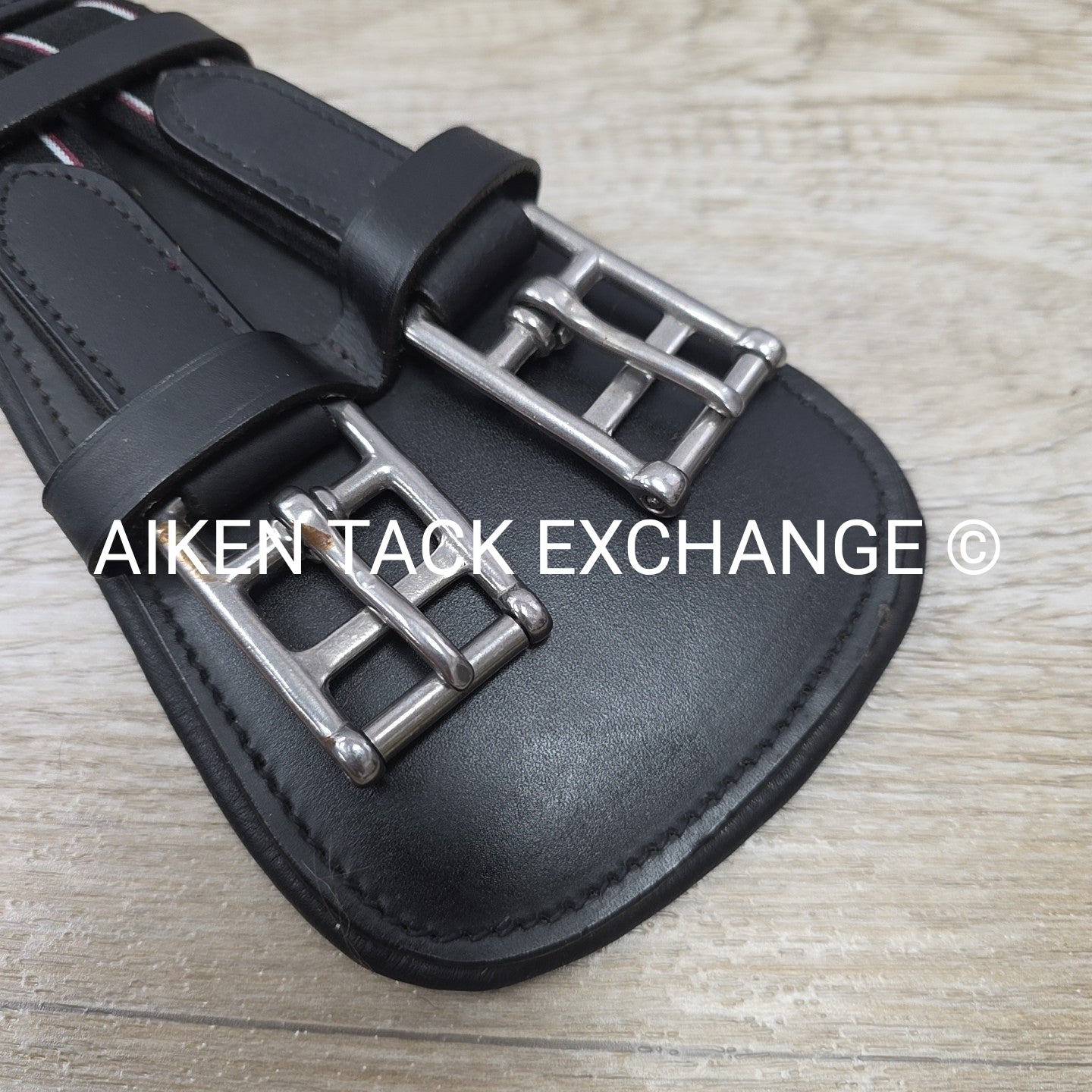 Padded Leather Contour Dressage Girth with Double End Elastic, Black, 32"