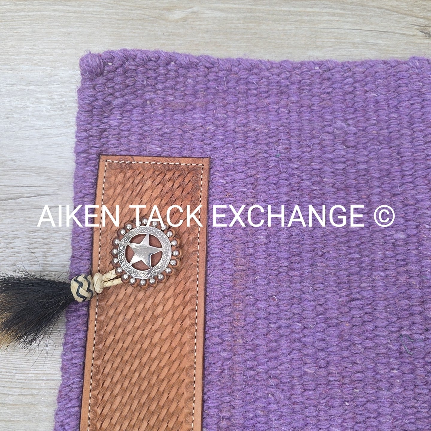 Western Saddle Blanket with Leather Detail, 34" x 36"