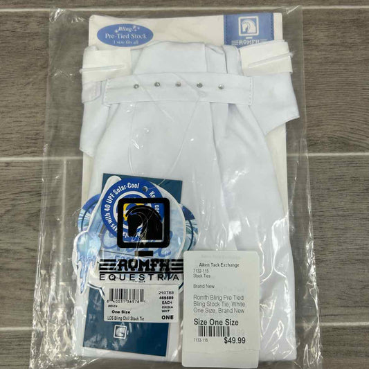 Romfh Bling Pre Tied Bling Stock Tie, White, One Size, Brand New