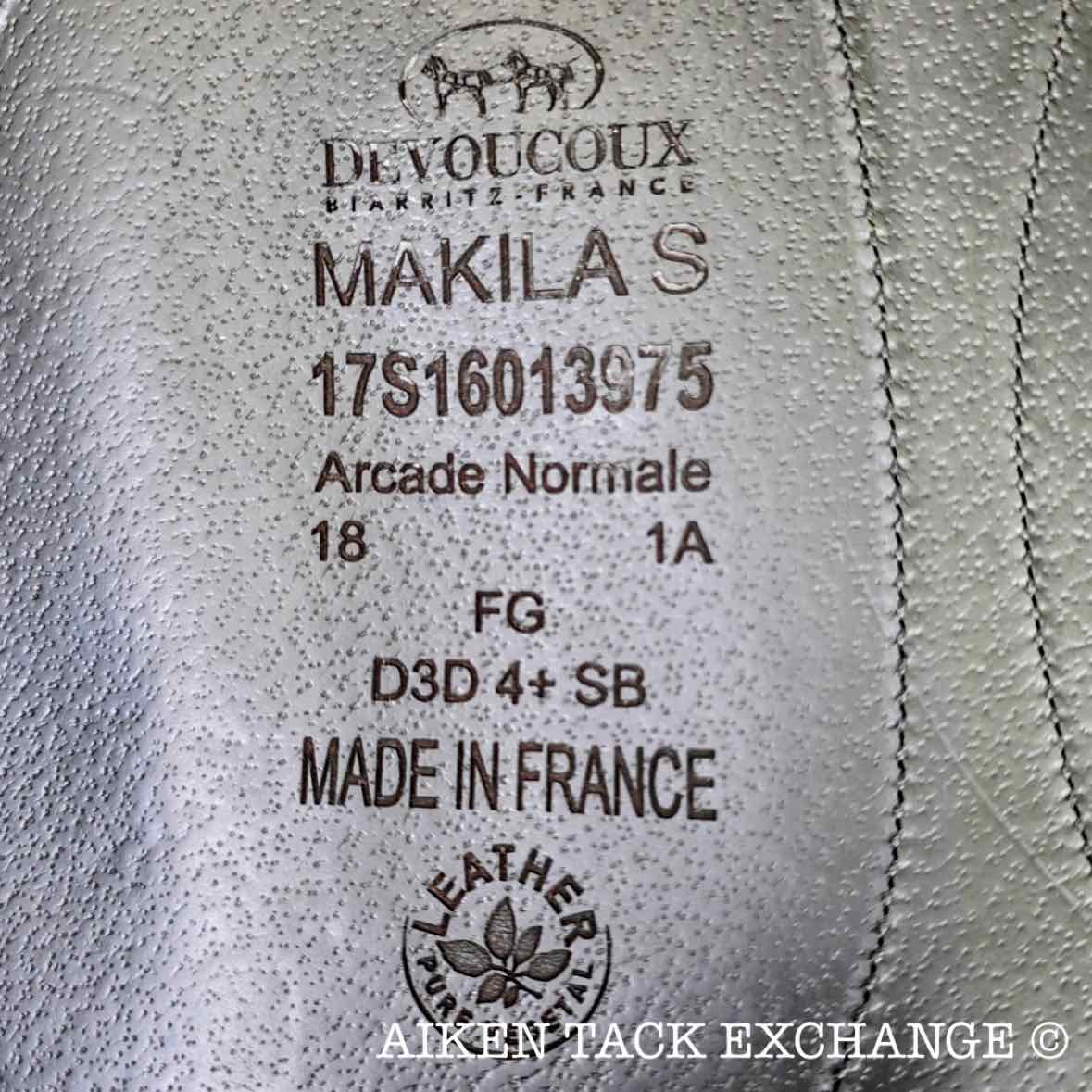 2017 Devoucoux Makila S Monoflap Dressage Saddle, 18" Seat, 1A Flap, M/MW Tree, D3D Panels, Full Buffalo Leather