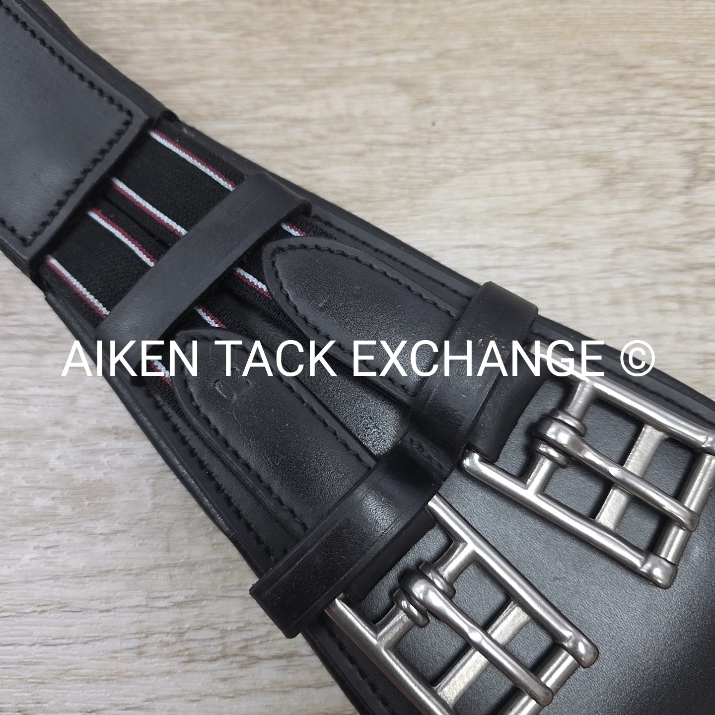 Padded Leather Contour Dressage Girth with Double End Elastic, Black, 30"