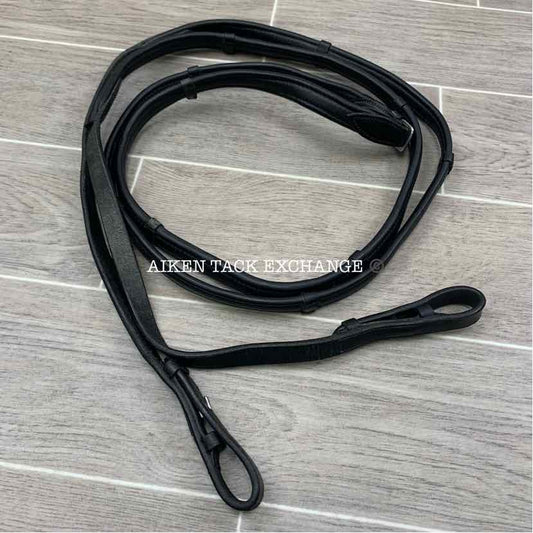 Leather Reins with Hand Stops & Hook Stud Ends, Black, 60"