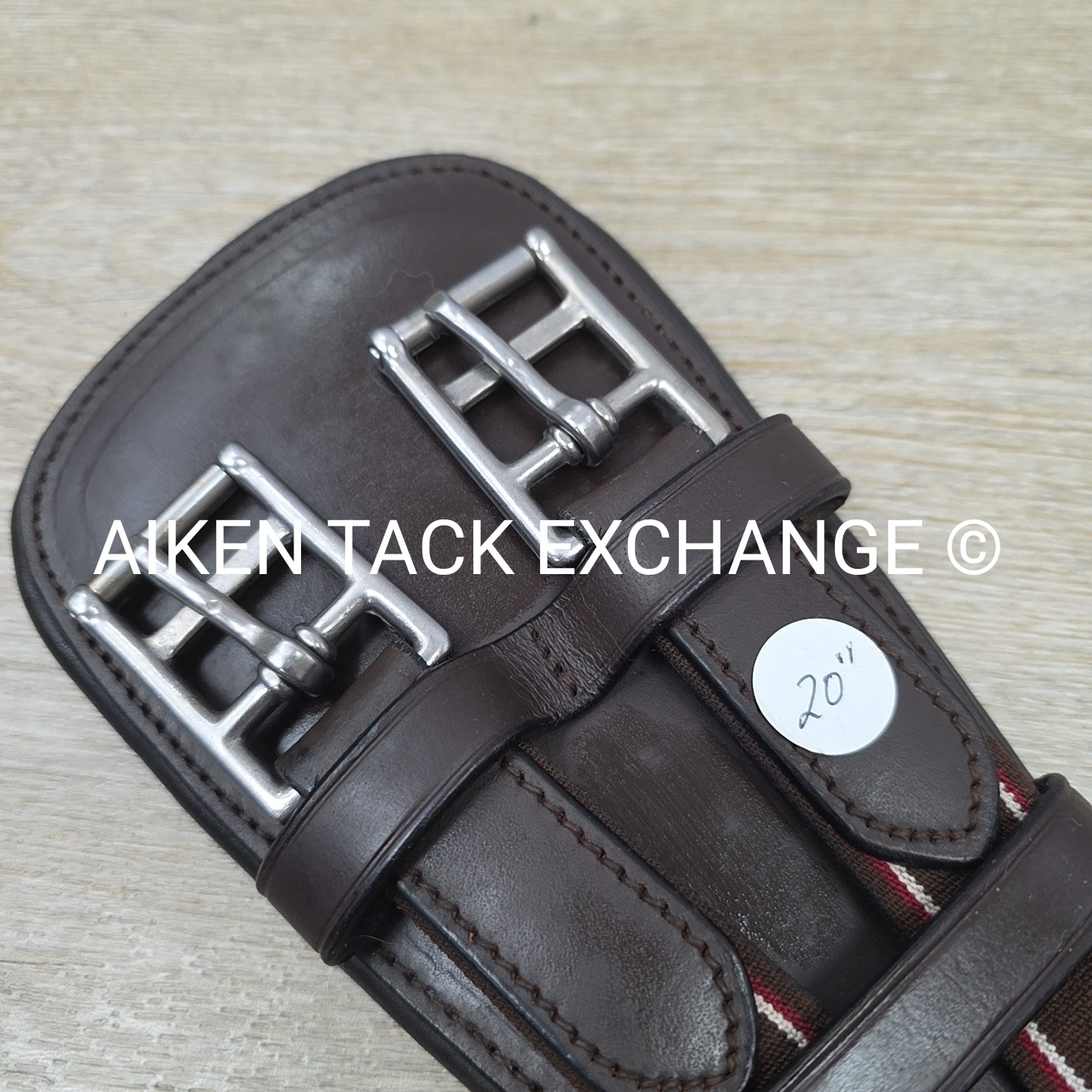 Padded Leather Contour Dressage Girth with Double End Elastic, Brown, 20"